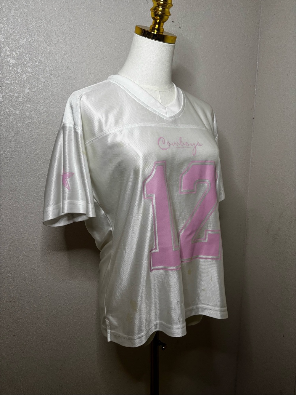Cowboys Womens White & Pink Number 12 Jersey